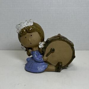 Vtg 1970's Stoneware Drummer Girl 4" Figurine Vase Planter Counterpoint SF-Japan